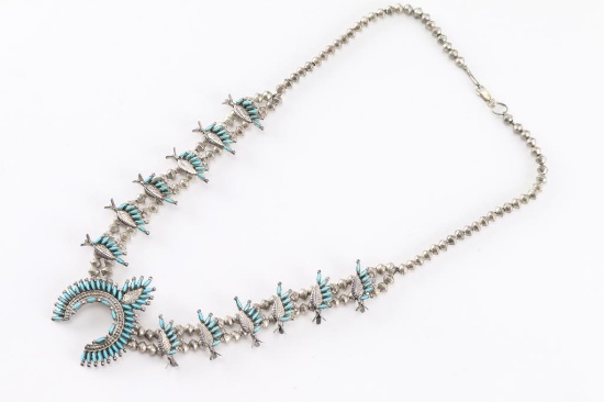 Petite Point Turquoise Squash Blossom.