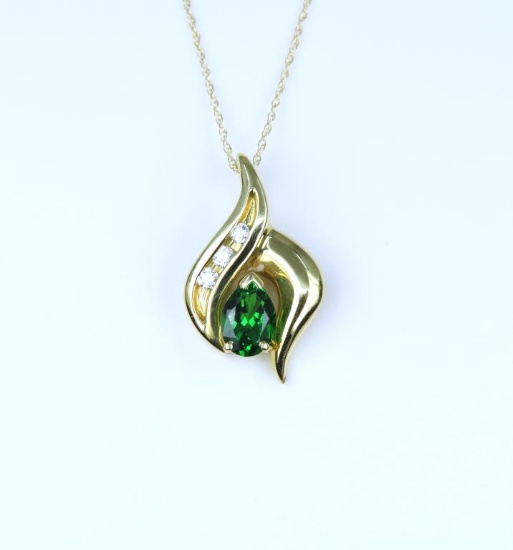 Elegant Fine Tsavorite Garnet & Diamond Pendant