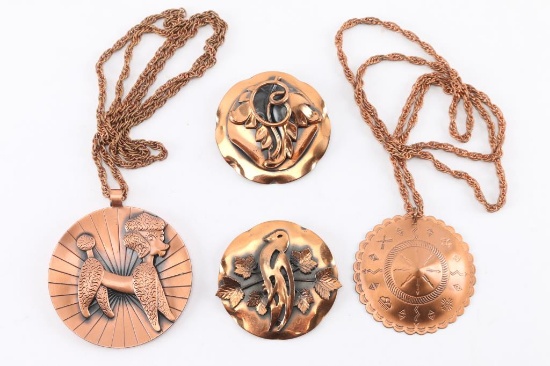 4 Copper Pendants & 2 Chains.