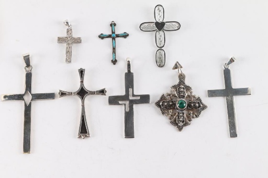 Lot of 8 Sterling Cross Pendants.