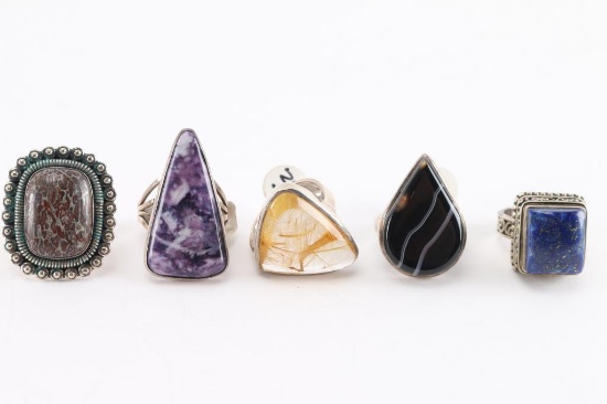 Lot of 5 Natural Stone Rings.