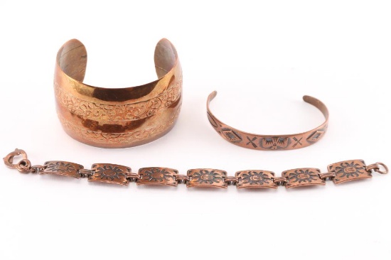 Lot of 2 Copper Cuffs & a Bracelet.