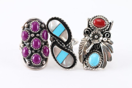 Lot of 3 Sterling Ladies Rings.