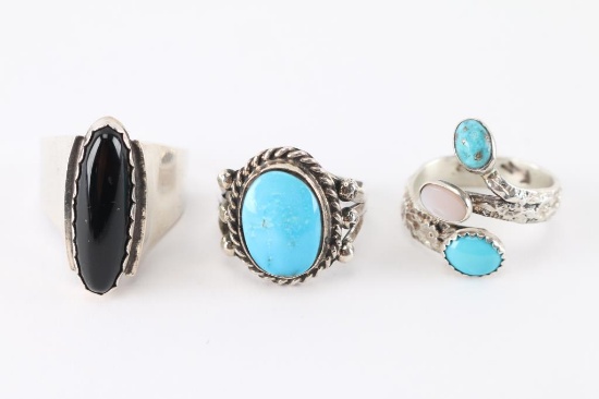 Lot of 3 Sterling Silver Rings.