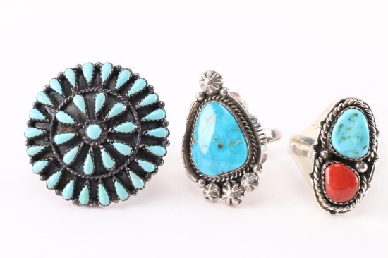 Lot of 3 Sterling Ladies Rings.