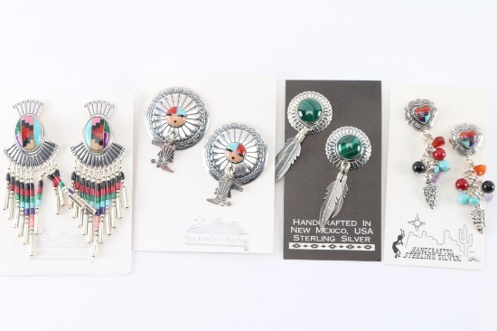 Lot of 4 Sterling Inlay Earrings.