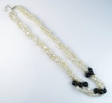 18CAI-65 ONYX & SILVER BEAD NECKLACE