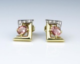 18CAI-74 PINK TOURMALINE & DIAMOND EARRINGS