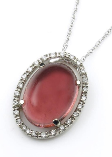 19CAI-49 PINK TOURMALINE & DIAMOND HALO PENDANT