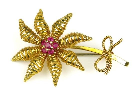 19CAI-29 TIFFANY & CO. SUNFLOWER RUBY BROOCH