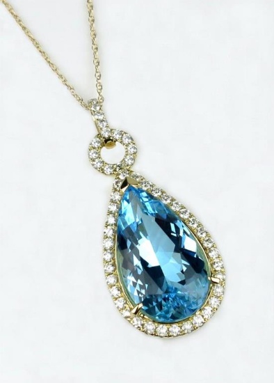 19CAI-21 BLUE TOPAZ & DIAMOND PENDANT