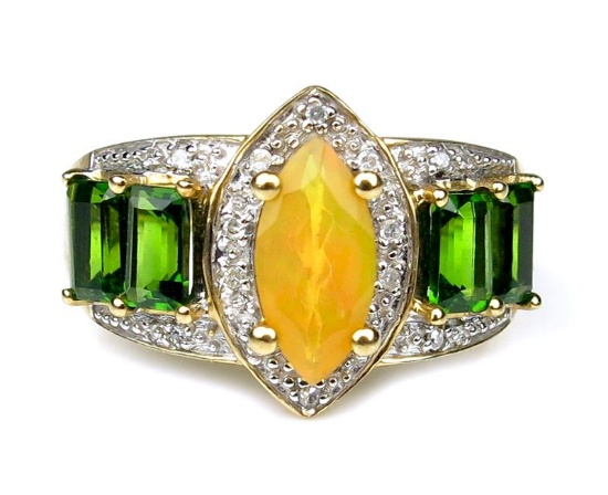 19CAI-73 FIRE OPAL, TOURMALINE & DIAMOND RING