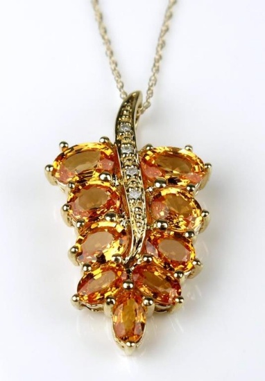 19CAI-47 ORANGE SAPPHIRE & DIAMOND PENDANT