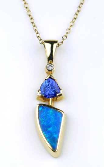 19CAI-56 NATURAL BLACK OPAL & TANZANITE PENDANT
