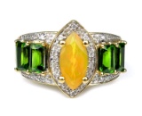 19CAI-73 FIRE OPAL, TOURMALINE & DIAMOND RING