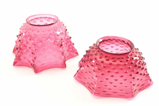 19KZ-6 PAIR OF 9" WAVY BASE CRANBERRY LAMPSHADE