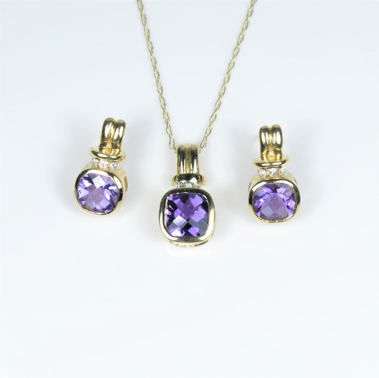 20CAI-26 AMETHYST & DIAMOND PENDANT & EARRINGS
