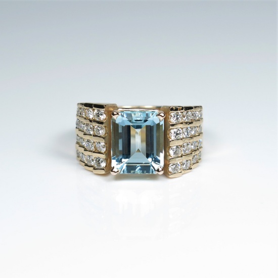 20CAI-9 AQUAMARINE & DIAMOND RING