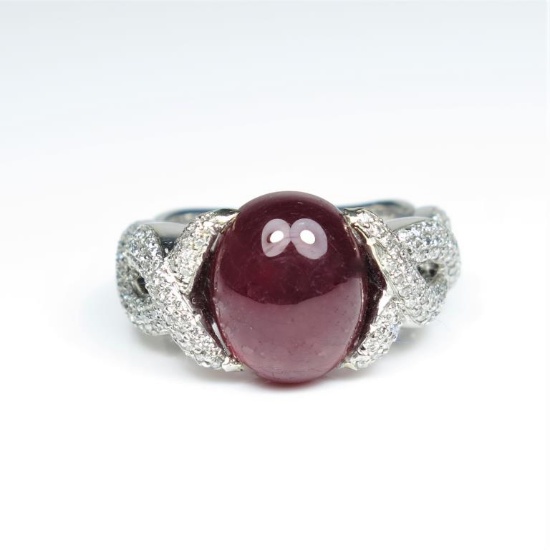 20CAI-5A CABOCHON RUBY & DIAMOND RING