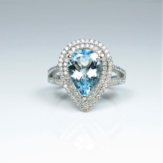 20CAI-12 AQUAMARINE & DIAMOND RING