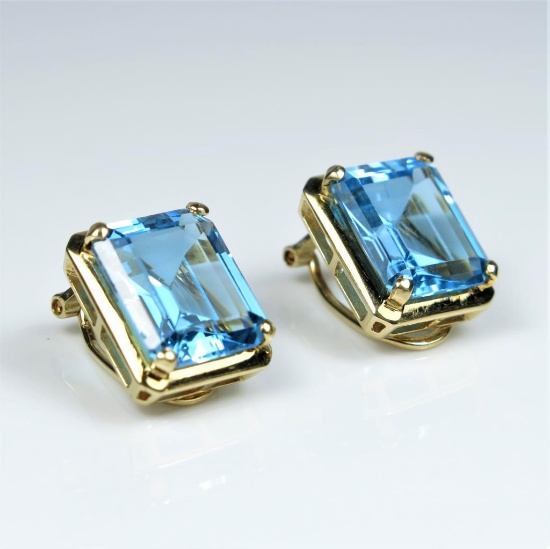 20CAI-28 SWISS BLUE TOPAZ & DIAMOND EARRINGS