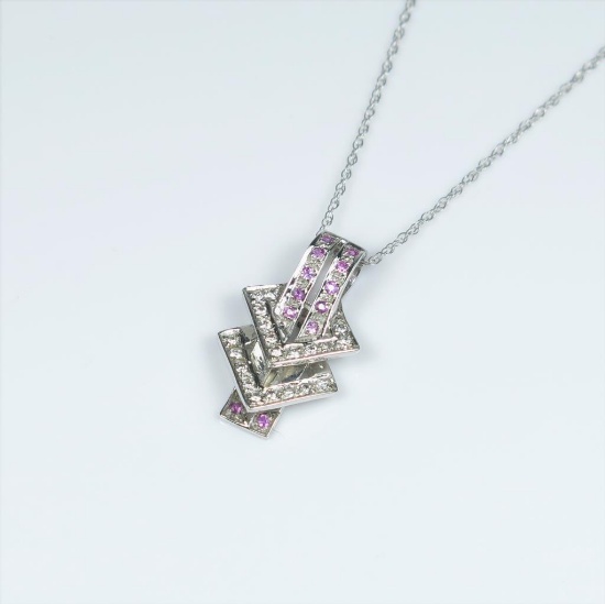 20CAI-18A ART DECO PINK SAPPHIRE & DIAMOND PENDANT