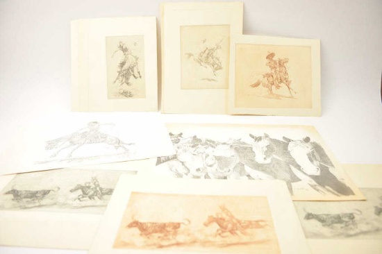 20HI-113 LOT OF 11 ETCHINGS BY ED BOREIN WESTERNS