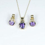 20CAI-26 AMETHYST & DIAMOND PENDANT & EARRINGS