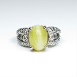 20CAI-12A CHRYSOBERYL CATS EYE & DIAMOND RING