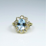 20CAI-4 BLUE AQUAMARINE & DIAMOND RING