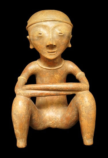 Large 16" x 9" West Mexican Seated Figure which with some restoration. Large display artifact.