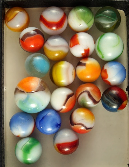 Group of 21 Assorted Marbles. Largest is 7/8".