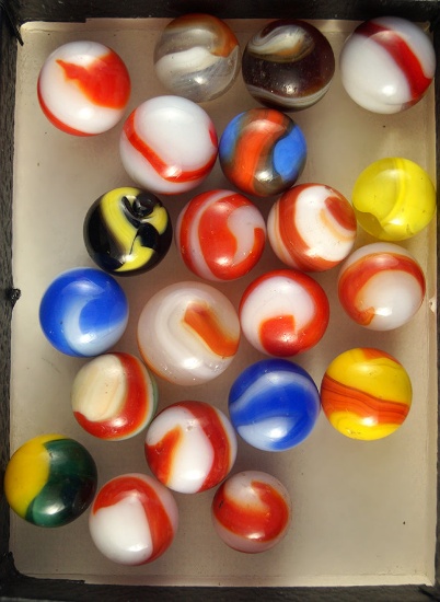 Group of 21 Assorted Marbles. Largest is 6/8".