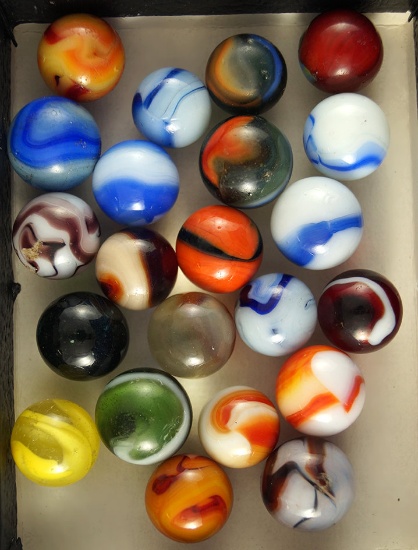 Group of 22 Assorted Marbles. Largest is 11/16".