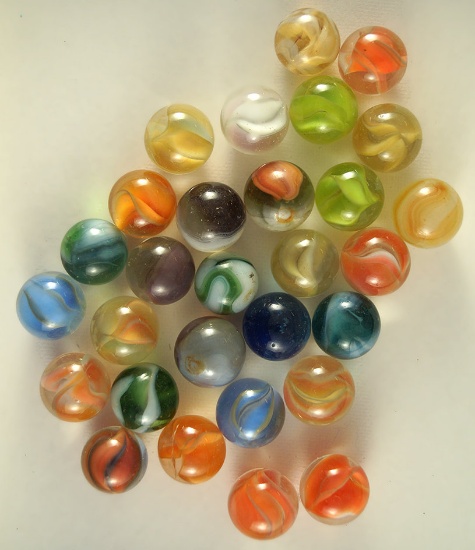 Group of 29 Assorted Marbles. Largest is 5/8".