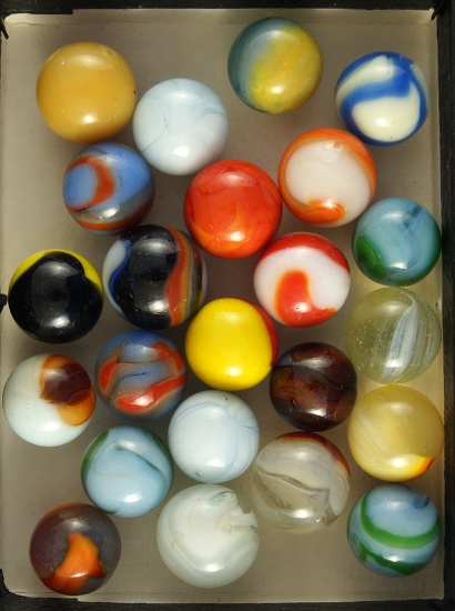 Group of 23 Assorted Marbles. Largest is 6/8".