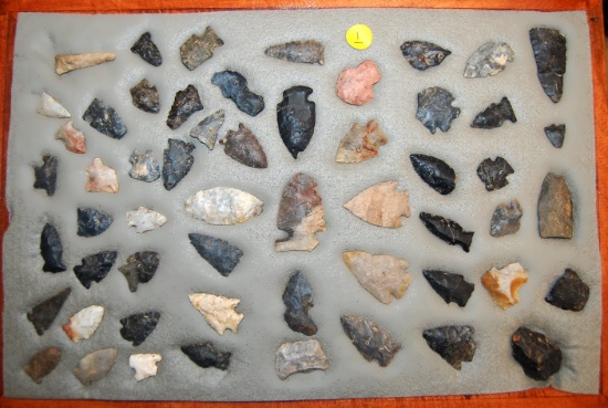 56 Assorted Field Found Arrowheads from Ashland Co., Ohio.  Largest is 2 1/8".