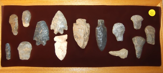 14 Assorted Field Found Flint Artifacts from Ashland Co., Ohio.  Largest is 3 3/8".