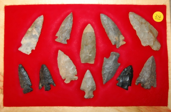 12 Field Found Arrowheads from Ashland Co., Ohio.  Largest is 3 1/4".