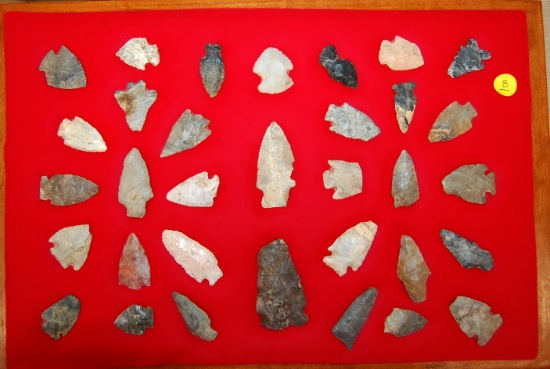 33 Field Found Arrowheads from Ashland Co., Ohio.  Largest is 2 3/4".