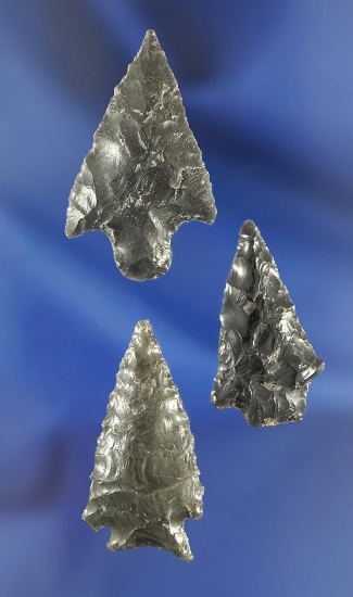 Set of 3 Obsidian Arrowheads - largest is 1 7/16", found on the Washington side of the Columbia Rive