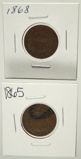 1865 and 1868 Two Cent Pieces G-VG