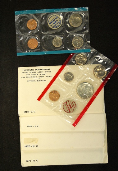 1968, 1969, 1970 and 1971 Uncirculated Mint Sets in Original Envelopes