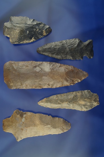 Set of 5 Flint Knives found in Ohio & Kentucky. Largest is 4 1/16.