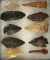 Set of 10 assorted Arrowheads from various locations. Largest is 2 1/8