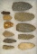 Set of 10 Flake Projectiles and Knives and 1 Historic Era Iron Trade Point - Virginia. Largest is 4