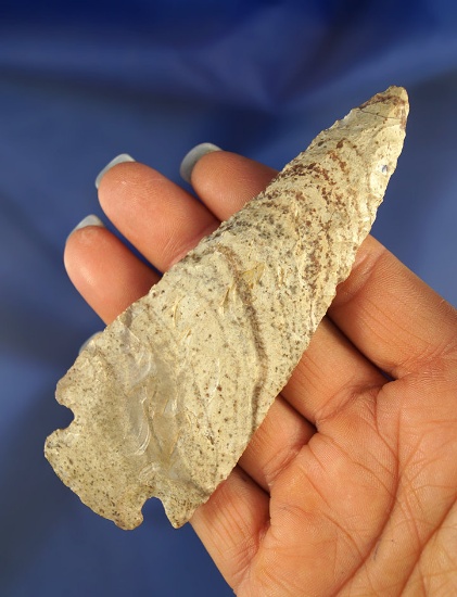 Large 4 1/2" Archaic Cornernotch made from attractive material, found in Illinois.