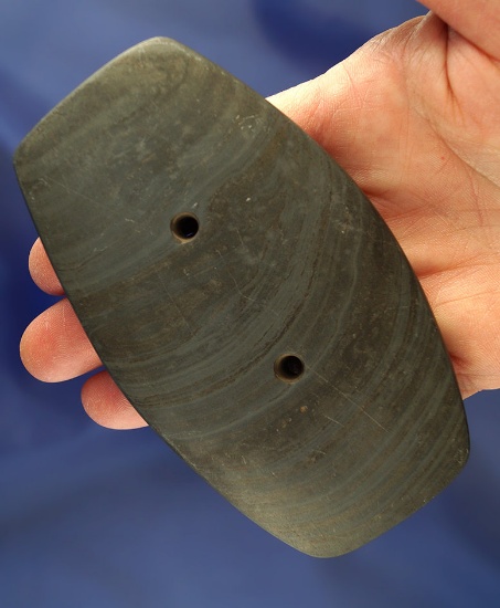 4 1/2" Two hole Banded Slate Elliptical Gorget found in Crawford Co., Ohio