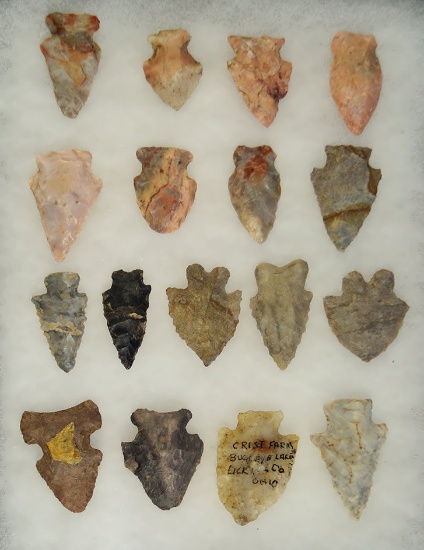 Set of 17 assorted Arrowheads found in Ohio. Largest is 1 5/8".