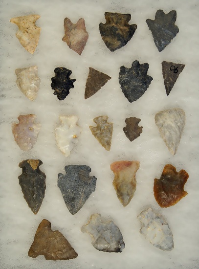 Set of 21 assorted Arrowheads found in Ohio. Largest is 1 3/8".